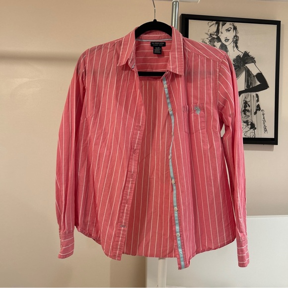 Polo Ralph Lauren Pink and White Stripe Button down collared top - Picture 2 of 3